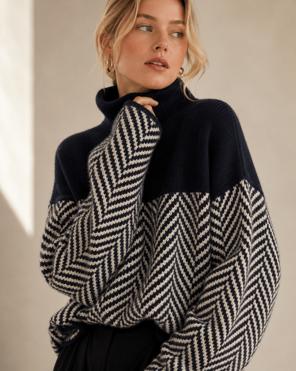 Striped Patchwork Turtleneck Sweater – Casual Autumn and Winter Layering Top - We are MFEO