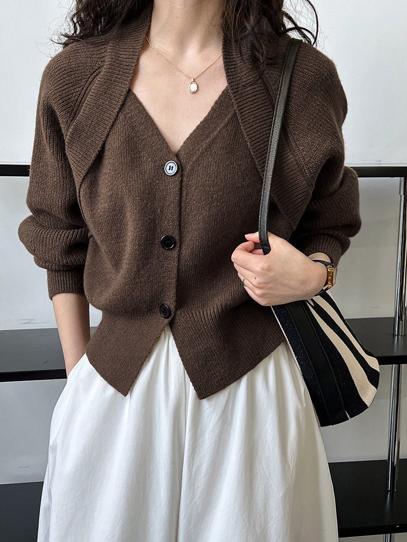 V-Neck Button Knit Sweater for Women – Cozy Patchwork Design for Colder Days - We are MFEO