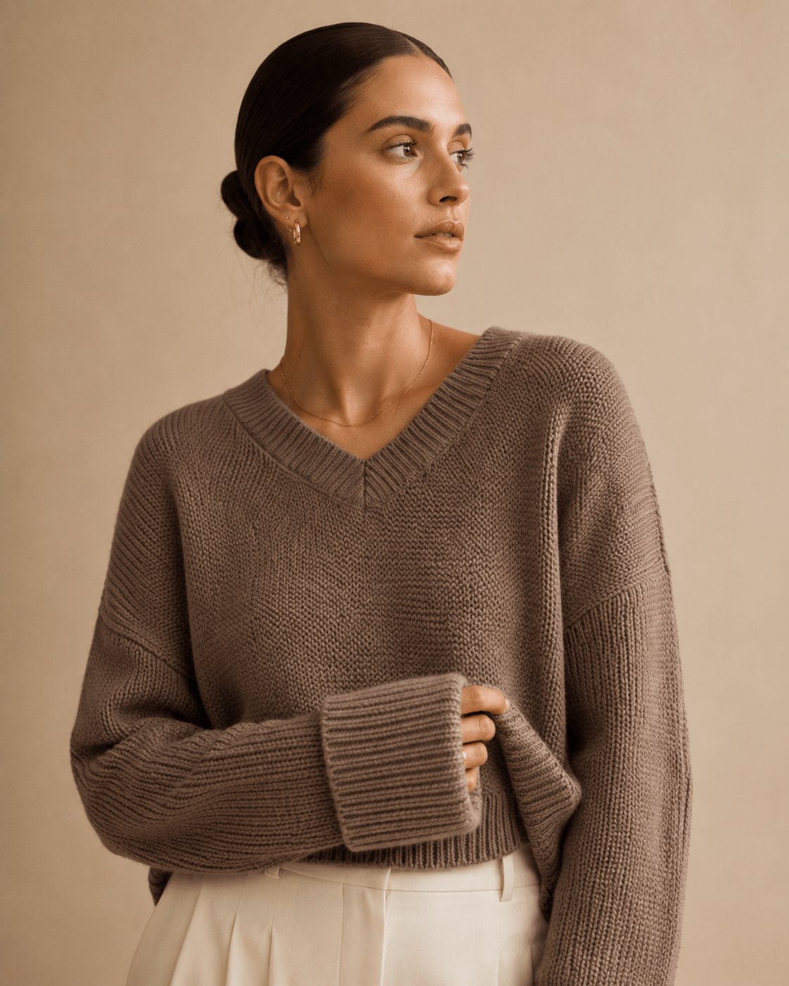 V-Neck Knit Pullover Sweater for Women – Relaxed Fit, Comfortable for Everyday Wear - We are MFEO