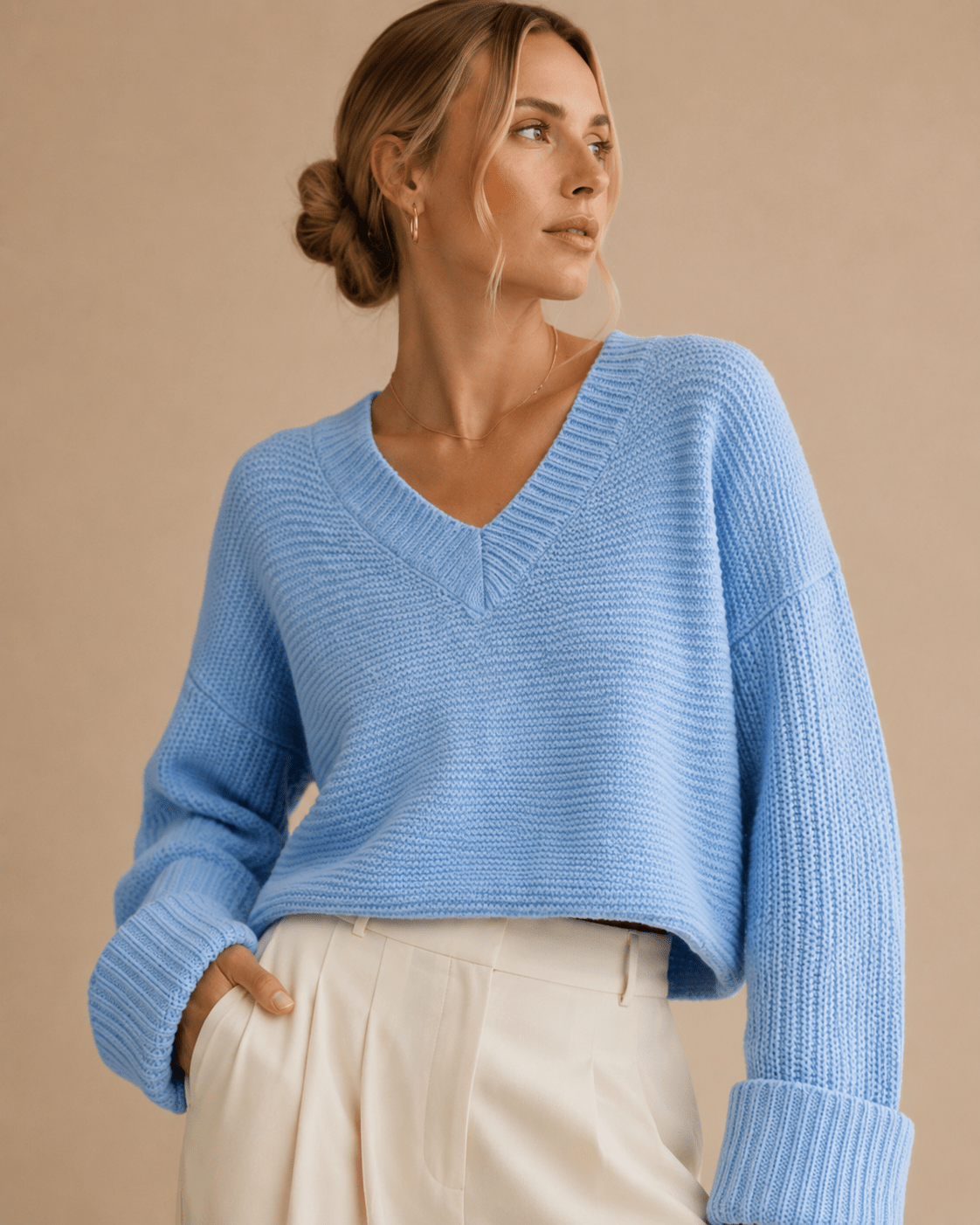 V-Neck Knit Pullover Sweater for Women – Relaxed Fit, Comfortable for Everyday Wear - We are MFEO