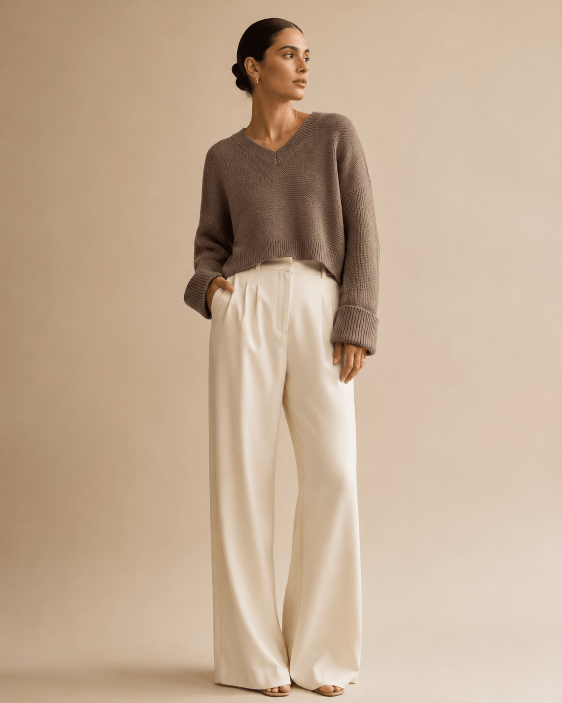V-Neck Knit Pullover Sweater for Women – Relaxed Fit, Comfortable for Everyday Wear - We are MFEO