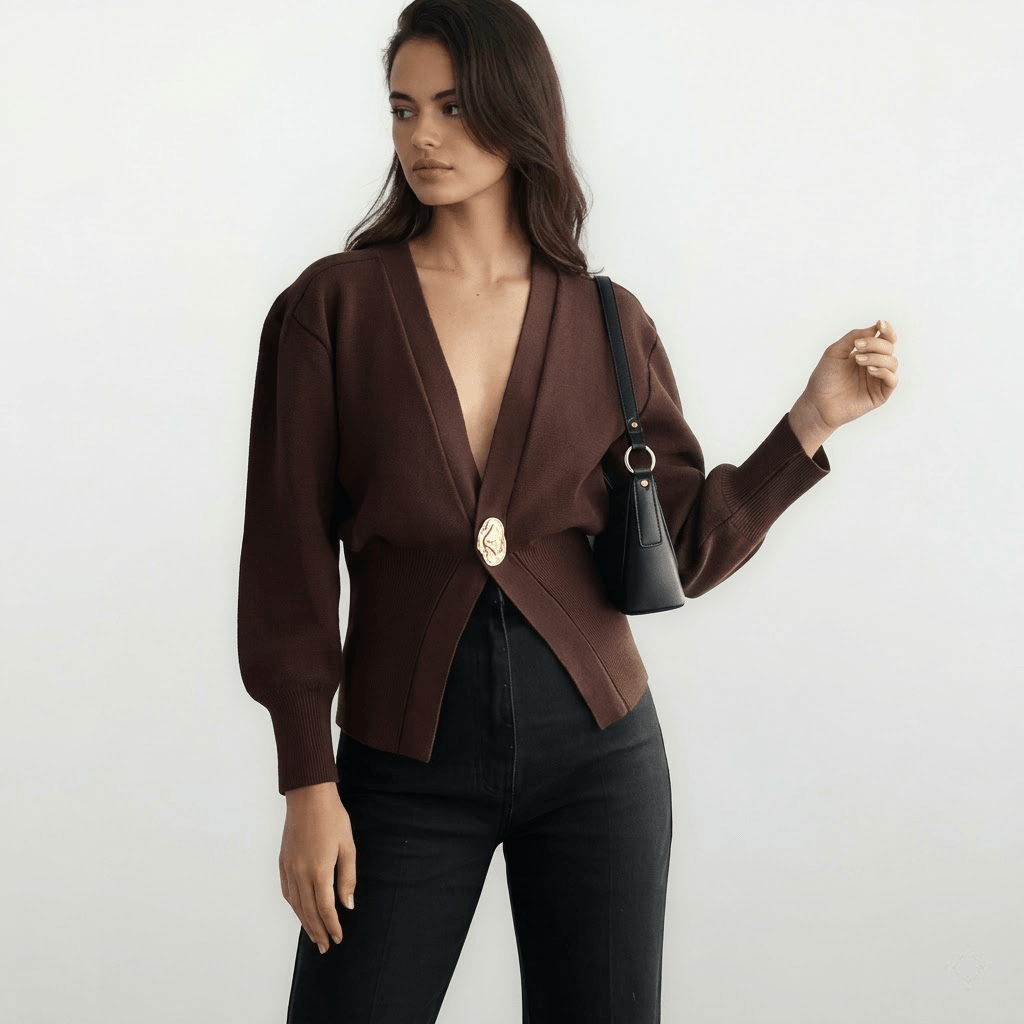 Women's Cardigan V - Neck – Tailored Fit with Gold Closure - We are MFEO