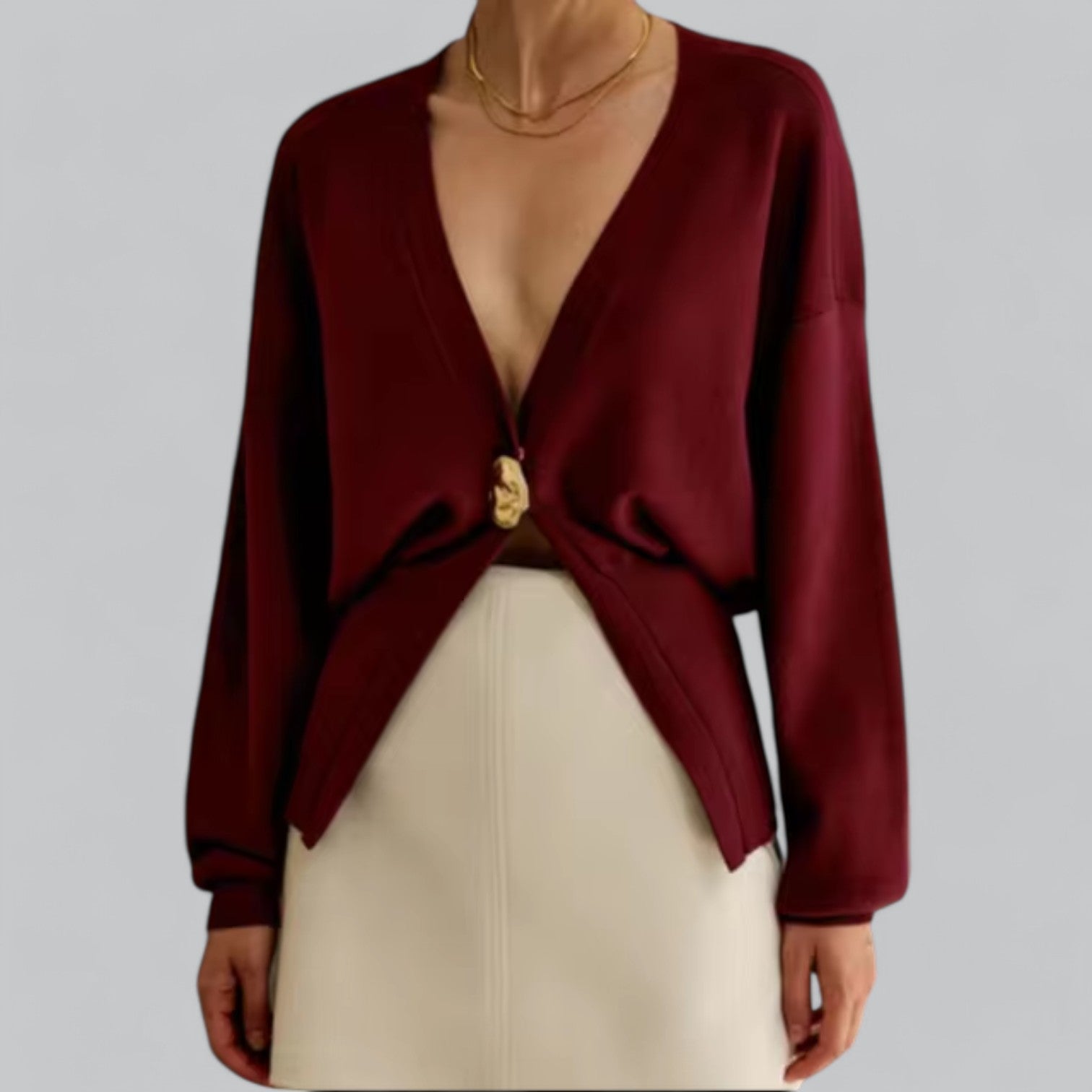 Women's Cardigan V - Neck – Tailored Fit with Gold Closure - We are MFEO