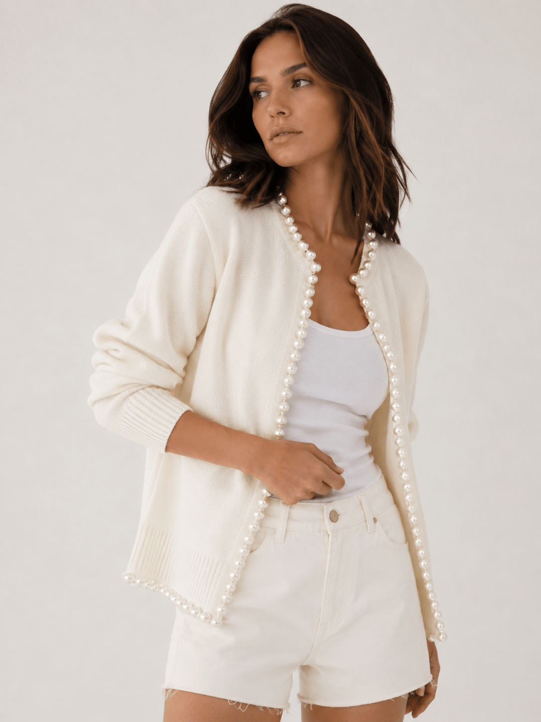 Women's Cardigan with Pearl Trim – Regular Fit Knit Cardigan for Everyday Style - We are MFEO