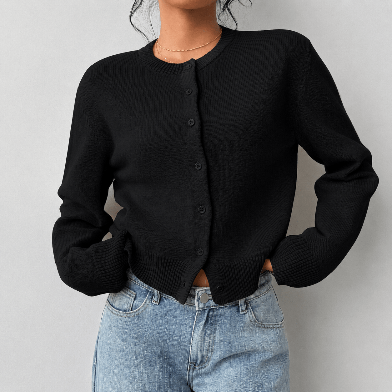 Women's Cropped Cardigan – Button - Up Knit with Ribbed Trim - We are MFEO