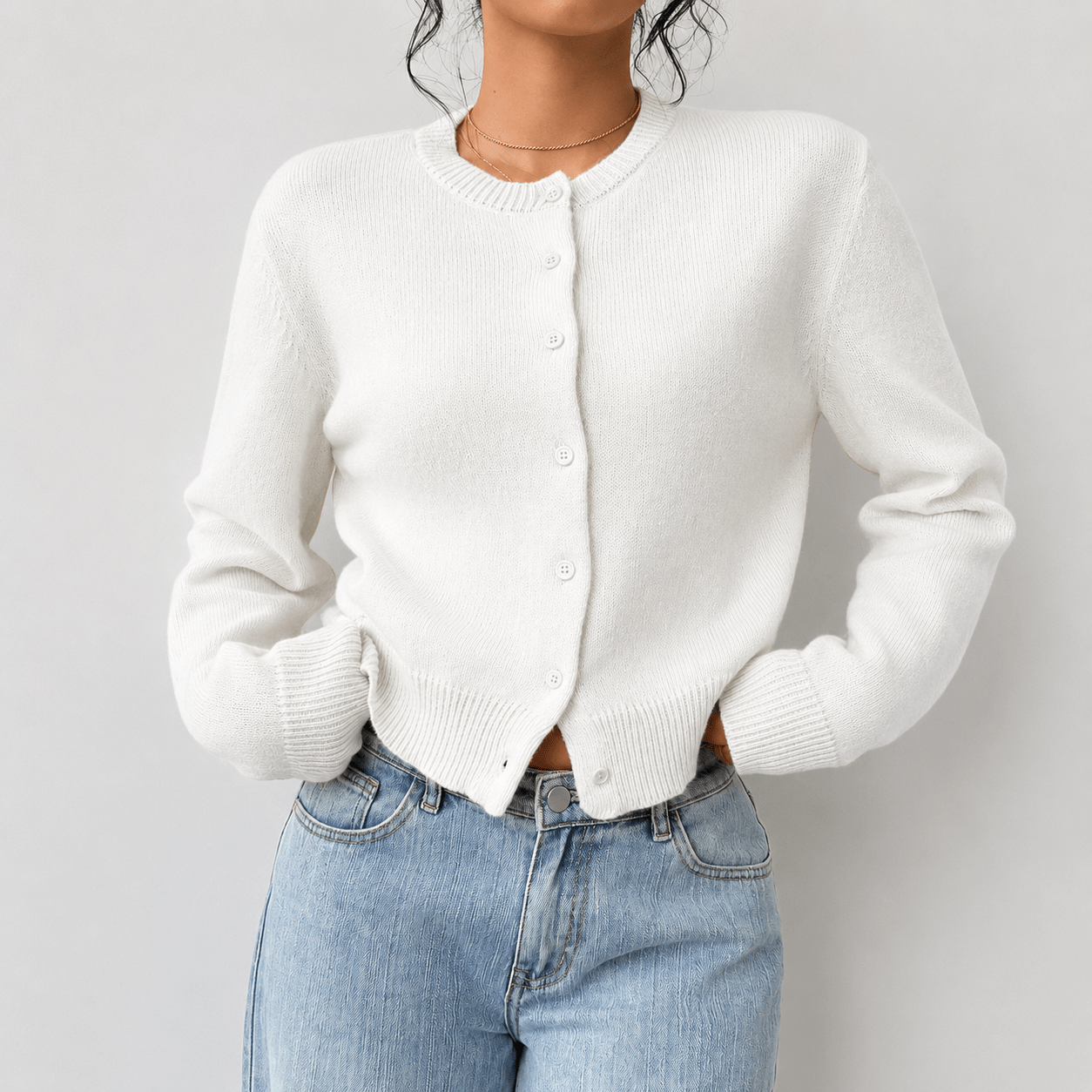 Women's Cropped Cardigan – Button - Up Knit with Ribbed Trim - We are MFEO