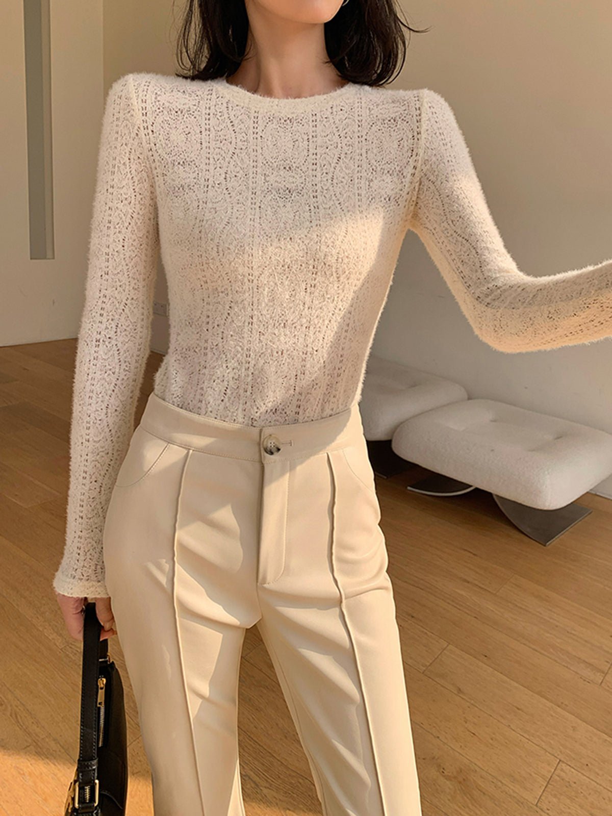 Women's Floral Long Sleeve Top – Comfortable Crew Neck with Slight Stretch for Versatile Styling - We are MFEO