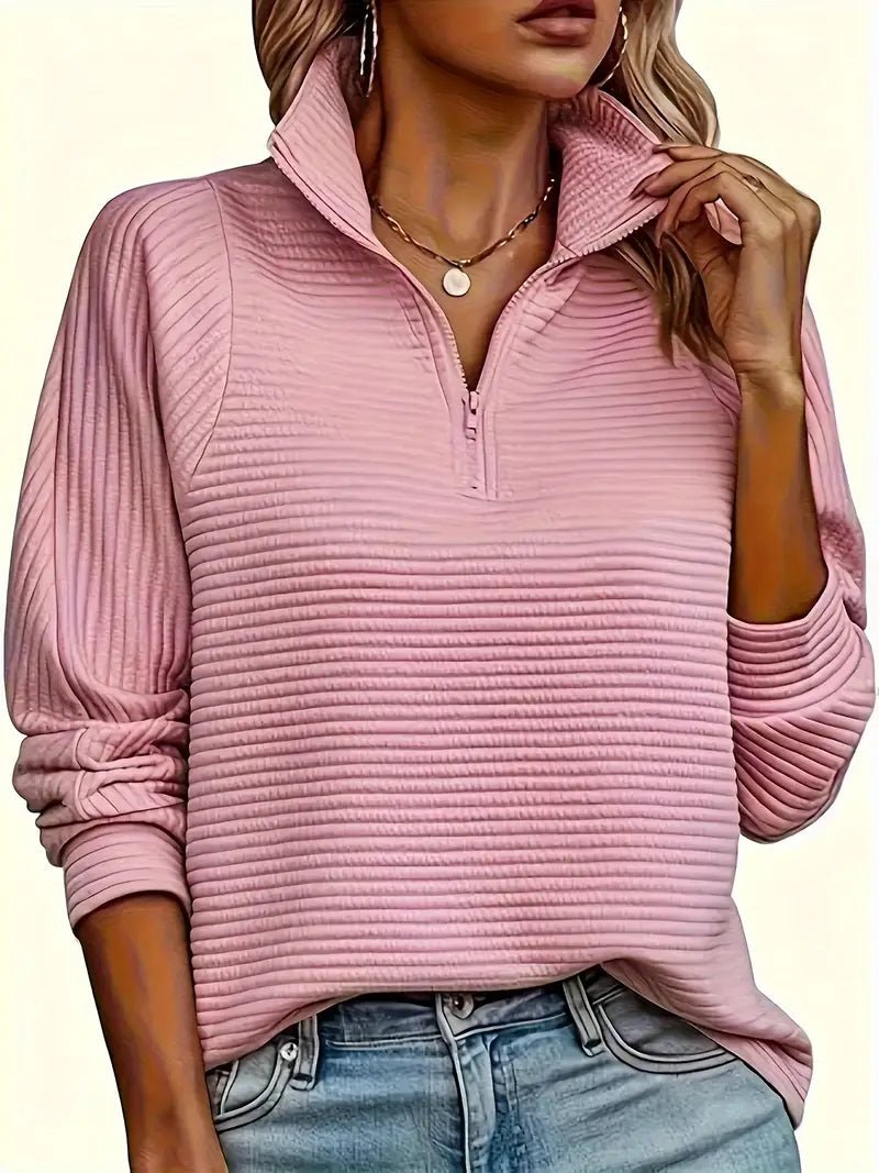 Women's Half Zip Funnel Neck Sweater – Relaxed Fit with Balloon Sleeves for Everyday Wear - We are MFEO
