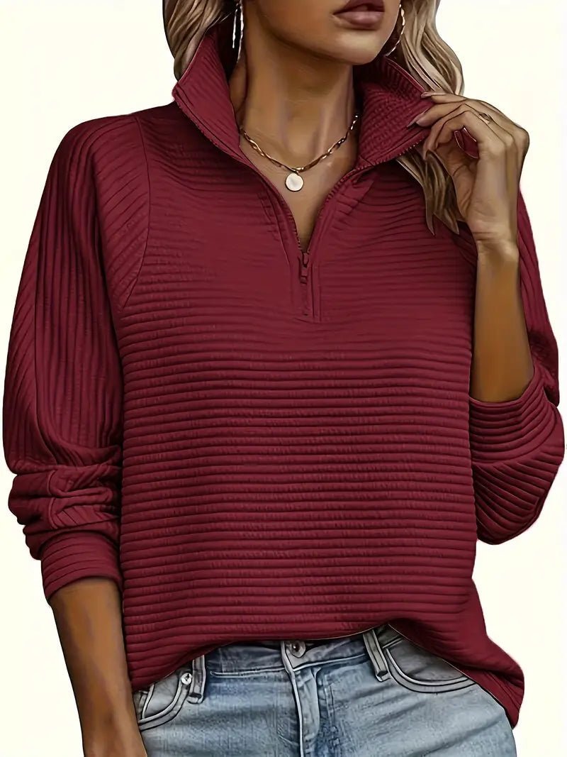 Women's Half Zip Funnel Neck Sweater – Relaxed Fit with Balloon Sleeves for Everyday Wear - We are MFEO