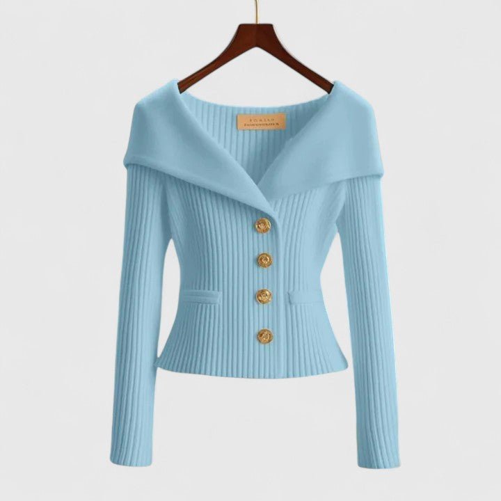 Women's Off - Shoulder Sweater – Slim Fit Ribbed Knit with Button Closure - We are MFEO