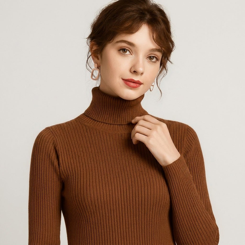 Women's Ribbed Turtleneck Sweater – Slim Fit for Autumn and Winter - We are MFEO