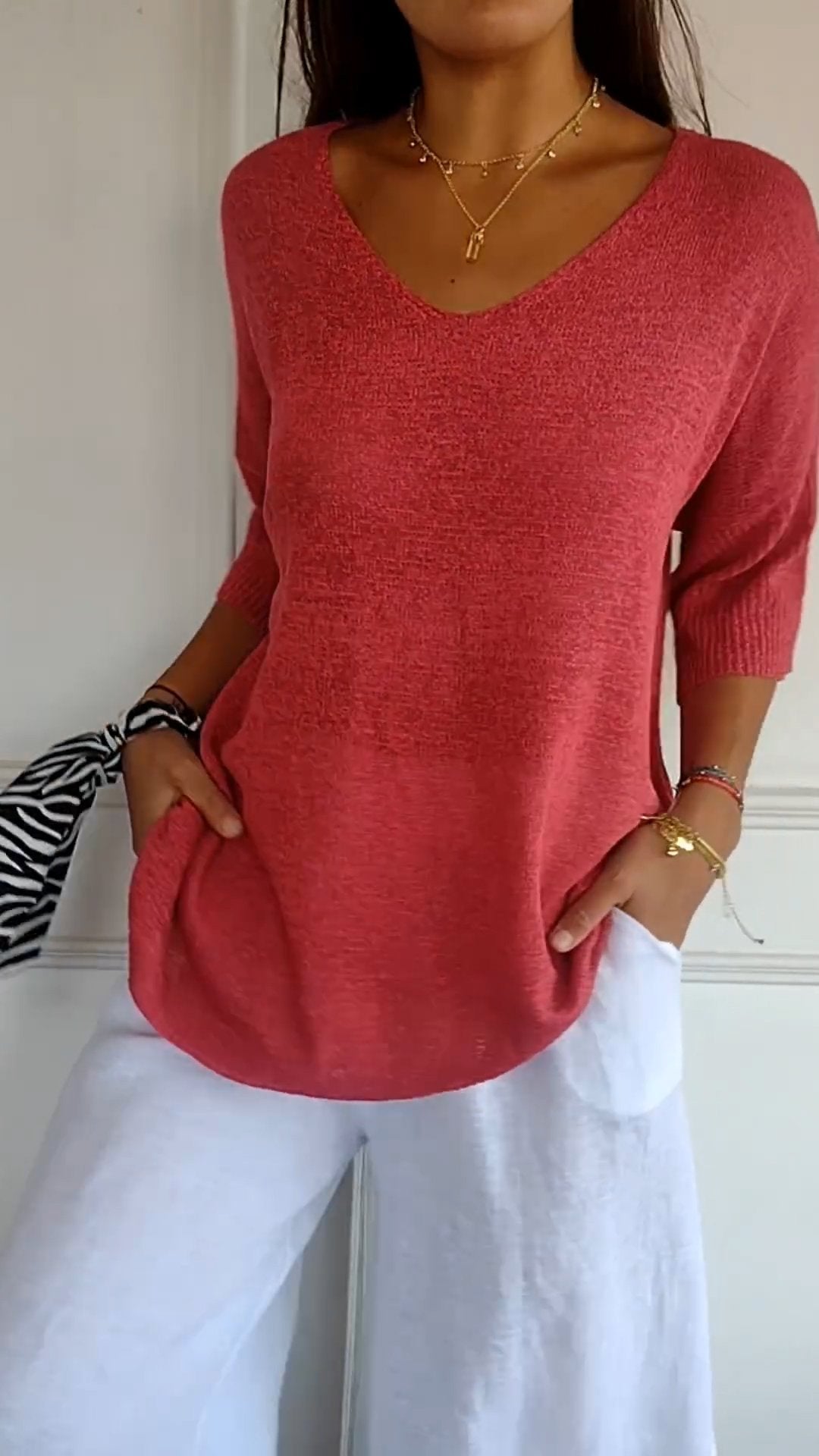 Women's V-Neck Pullover Top – Relaxed Fit Casual Style for Everyday Wear - We are MFEO