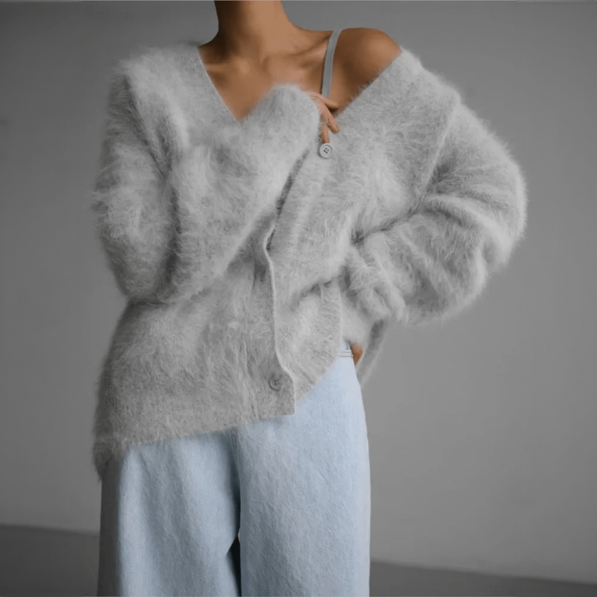 Black Oversized Deep V-Neck Cardigan for Women – Soft Knit, Relaxed Fit Layering Piece 7