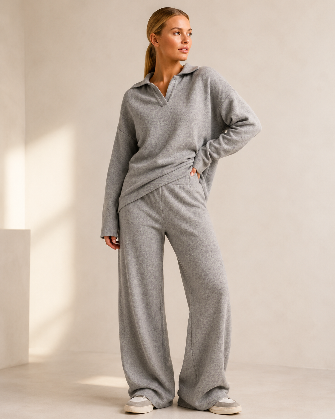 Co Ord Set Women - Polo Neck Sweater with Wide Leg Pants for Casual Wear 2