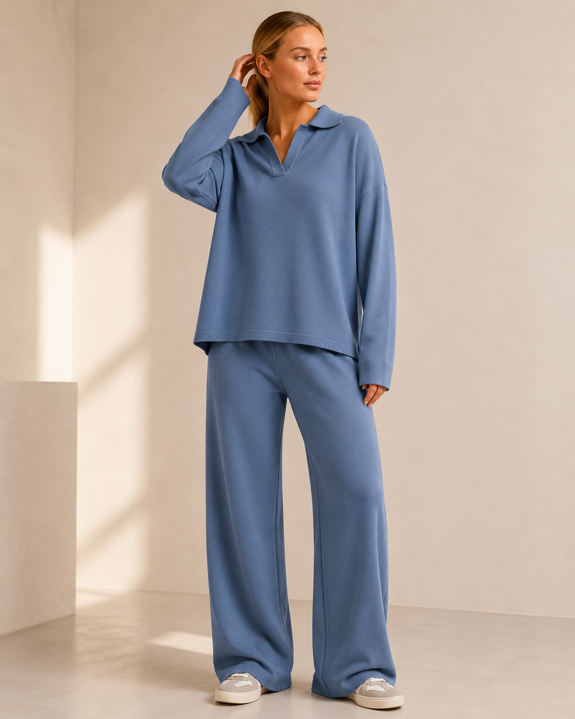 Co Ord Set Women - Polo Neck Sweater with Wide Leg Pants for Casual Wear 6