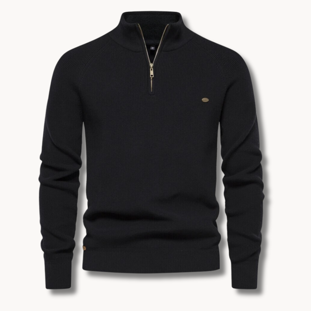 Men's Half-Zip Jumper – Slim Fit Knitted Knitwear with Stand Collar for Casual Wear 1