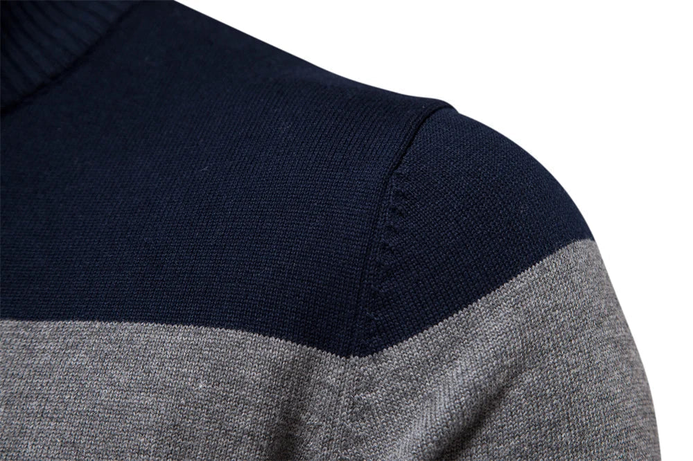 Men's Jumper with Quarter-Zip – Slim Fit Striped Knitwear for Autumn and Winter 3