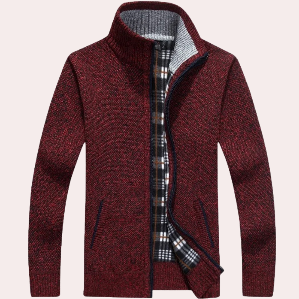 Men's Knitted Cardigan Sweater with Mock Neck – Full-Length Zip and Front Pockets 0