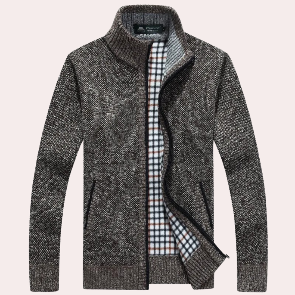 Men's Knitted Cardigan Sweater with Mock Neck – Full-Length Zip and Front Pockets 2