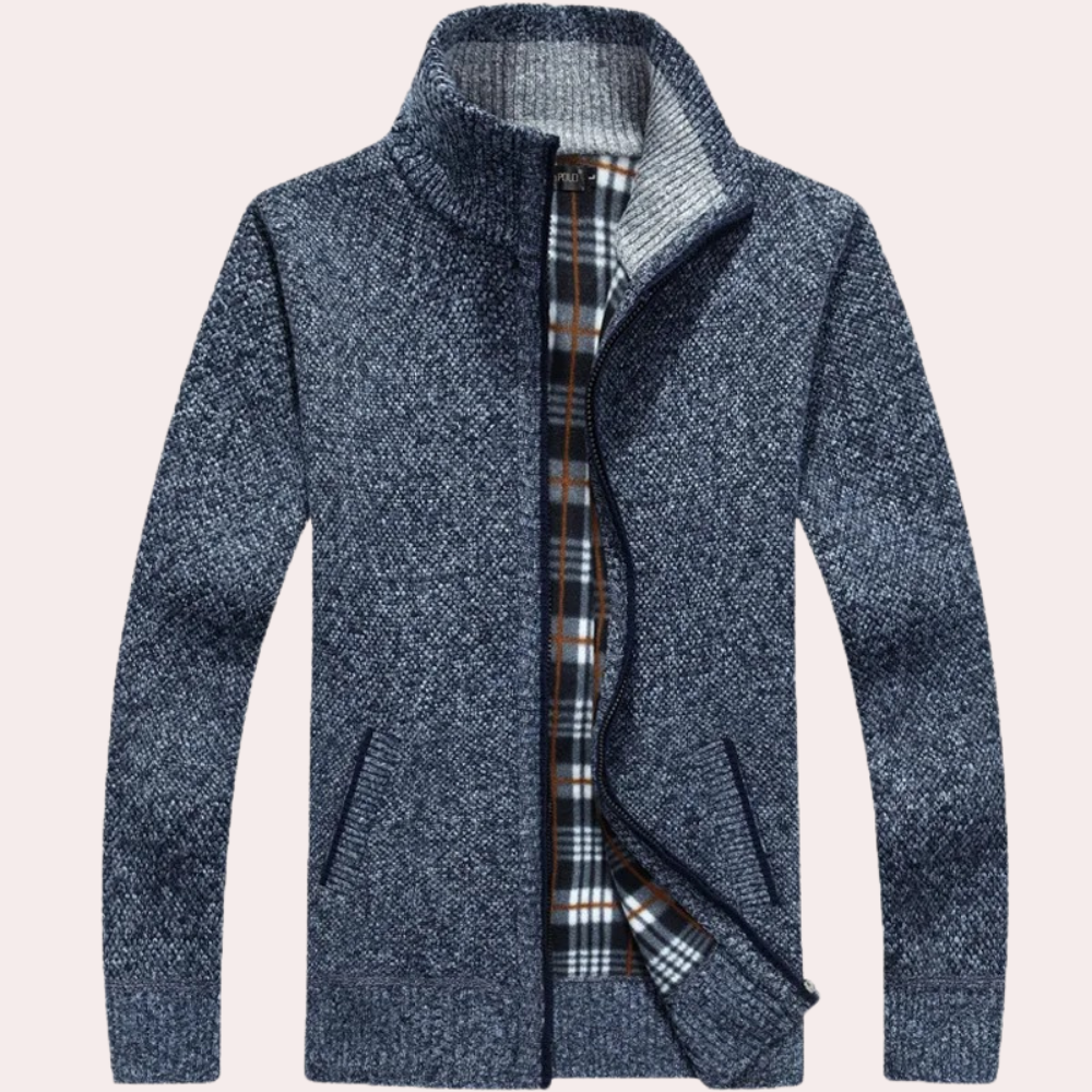 Men's Knitted Cardigan Sweater with Mock Neck – Full-Length Zip and Front Pockets 4