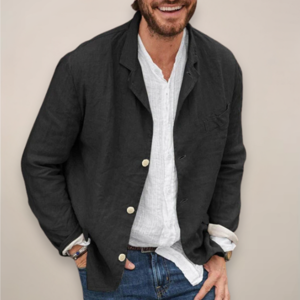Men's Linen Blazer Jacket – Breathable Relaxed Fit for Casual Spring and Summer Outings 3