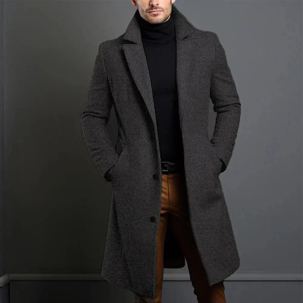 Men's Long Overcoat – Slim Fit Wool Coat with Notched Lapel for Winter Formal and Casual Wear 3