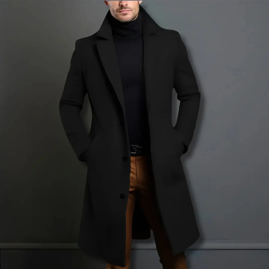Men's Long Overcoat – Slim Fit Wool Coat with Notched Lapel for Winter Formal and Casual Wear 5