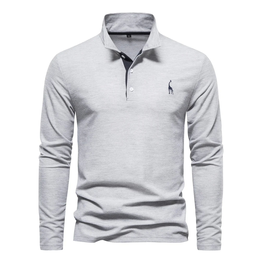 Men's Long Sleeve Polo Shirt – Structured Collar with Button Placket, Soft Cotton Blend 2