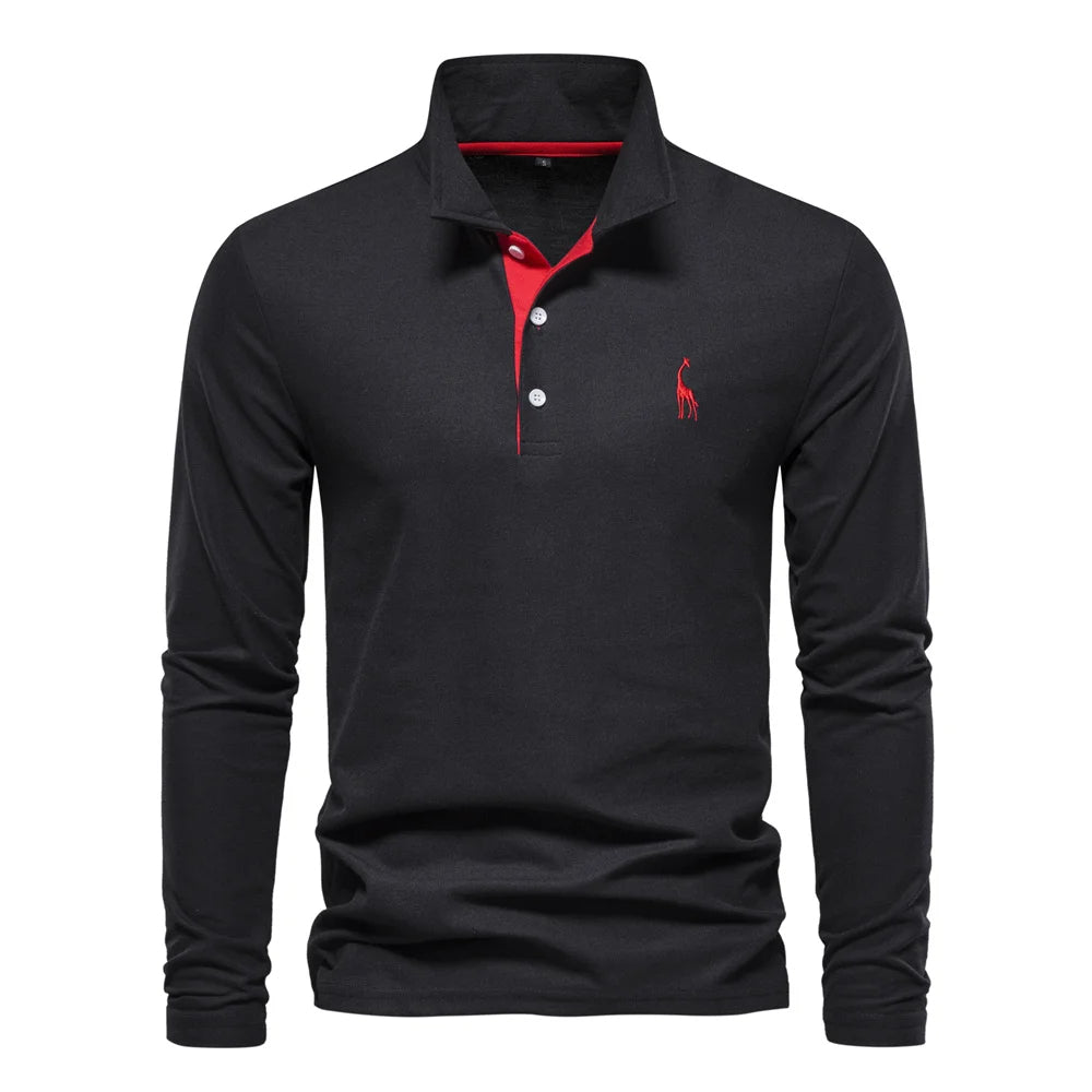 Men's Long Sleeve Polo Shirt – Structured Collar with Button Placket, Soft Cotton Blend 6