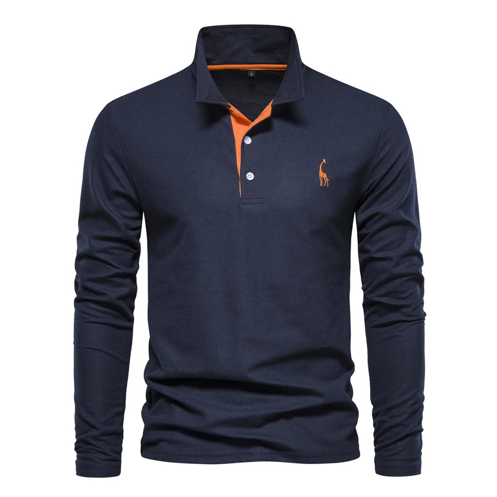 Men's Long Sleeve Polo Shirt – Structured Collar with Button Placket, Soft Cotton Blend 7