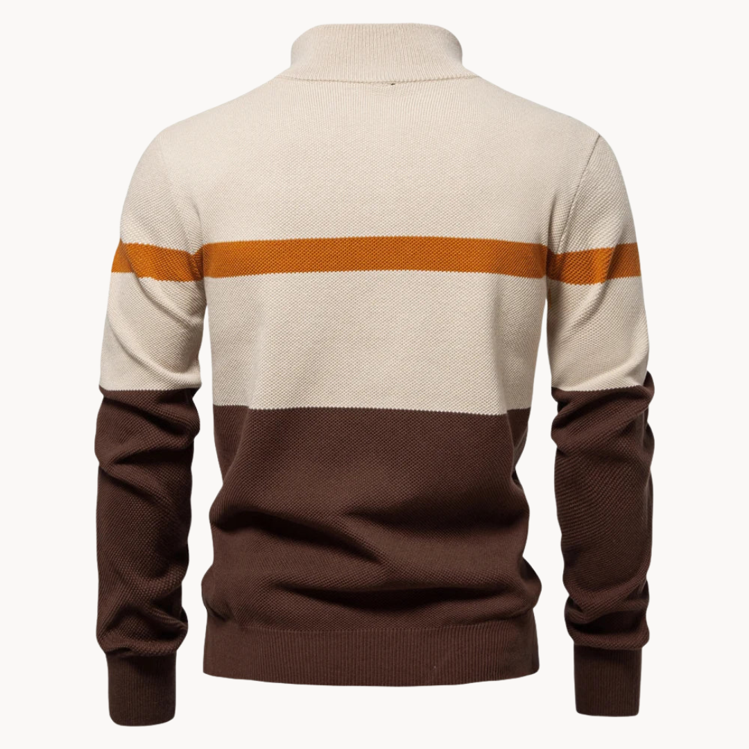 Men's Quarter-Zip Jumper – Cotton Knitwear with Colour Block Design for Autumn 1