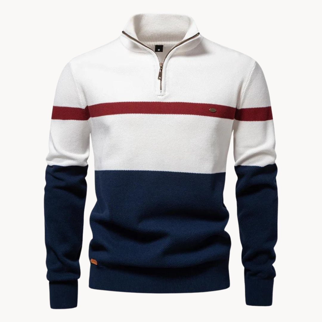 Men's Quarter-Zip Jumper – Cotton Knitwear with Colour Block Design for Autumn 4