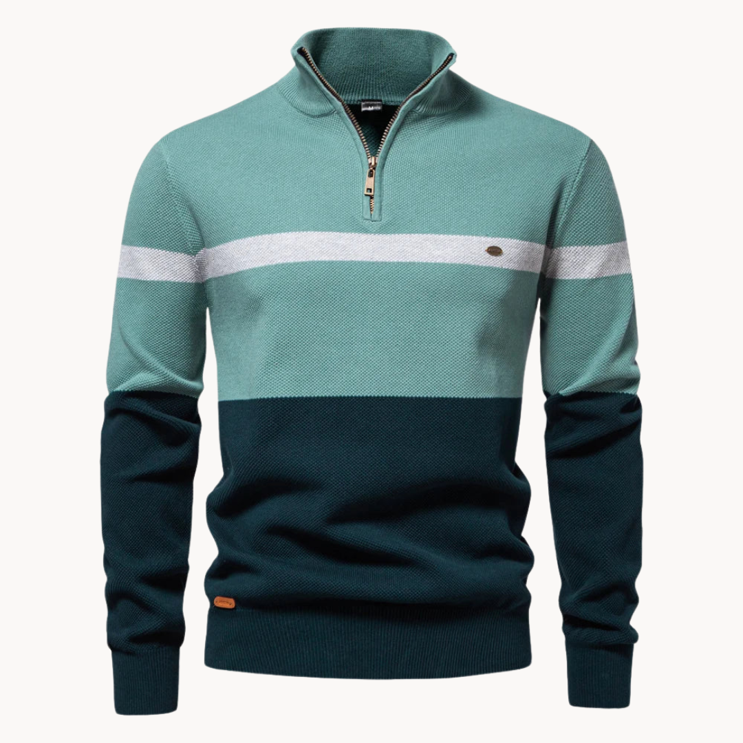 Men's Quarter-Zip Jumper – Cotton Knitwear with Colour Block Design for Autumn 5