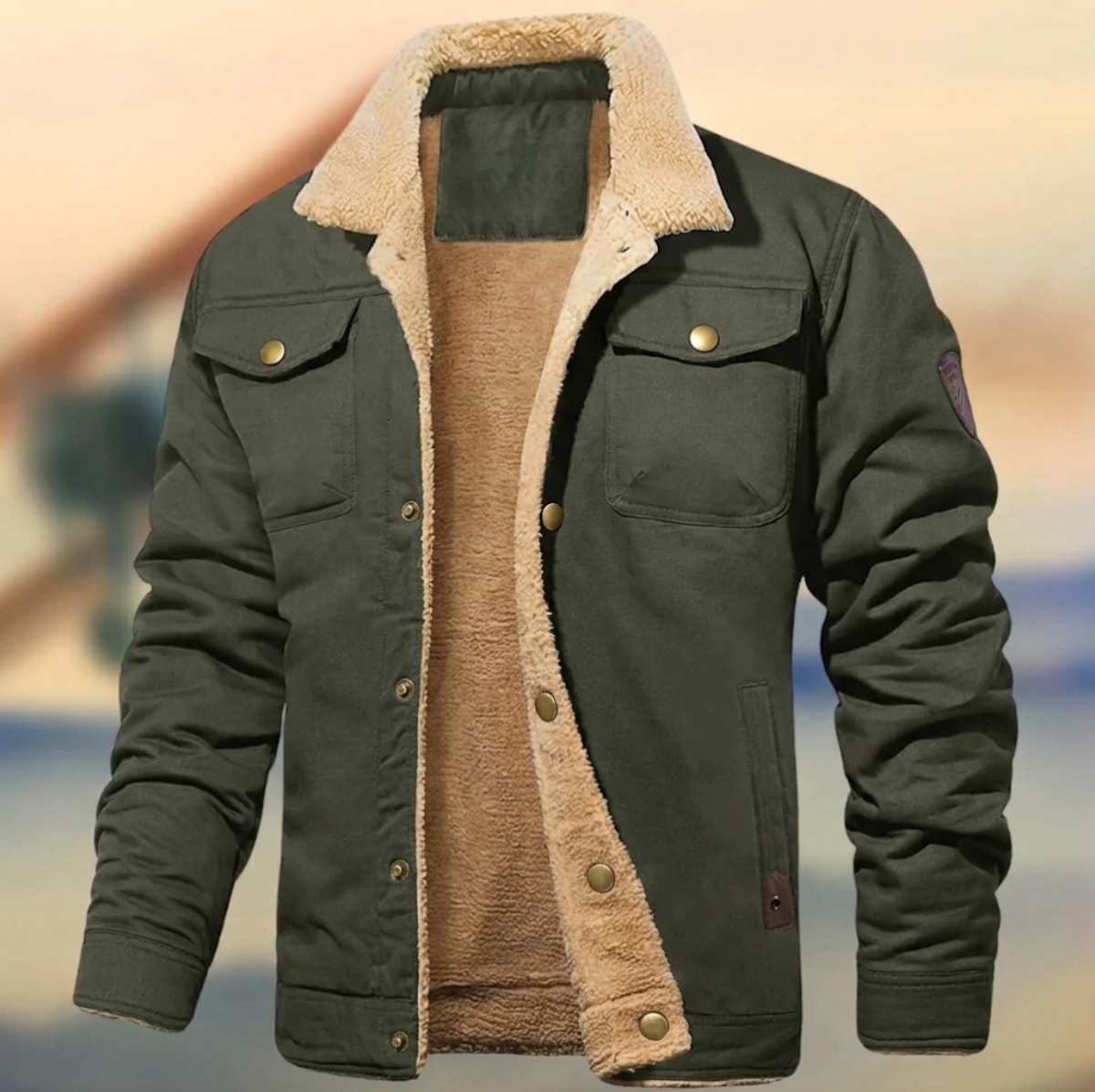 Men's Winter Jacket with Sherpa Collar – Relaxed Fit Button-Down Style for Casual Wear 0
