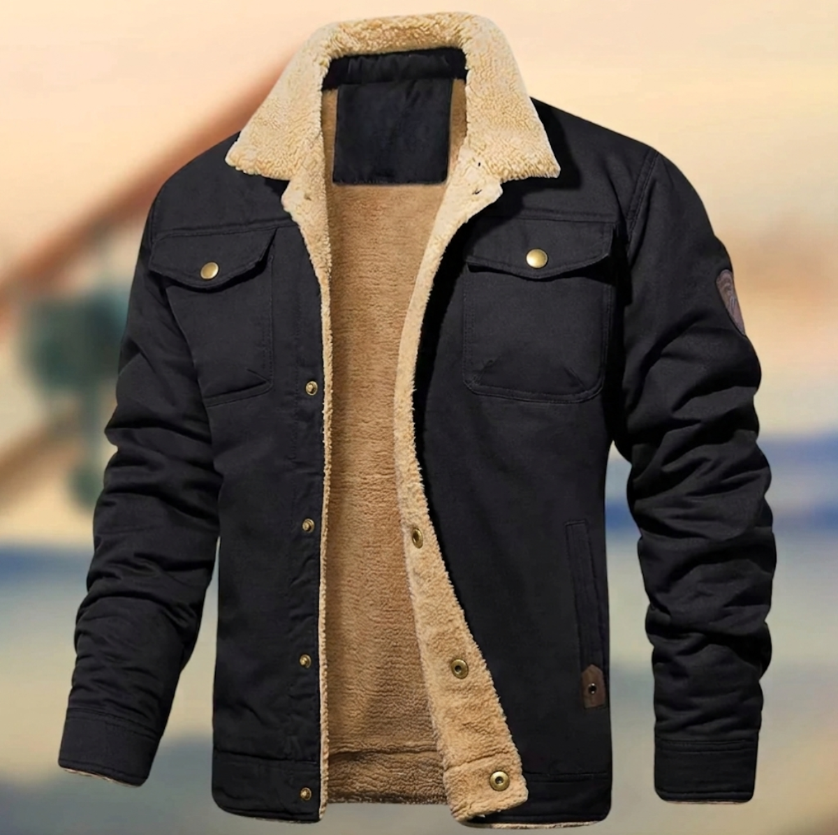 Men's Winter Jacket with Sherpa Collar – Relaxed Fit Button-Down Style for Casual Wear 1