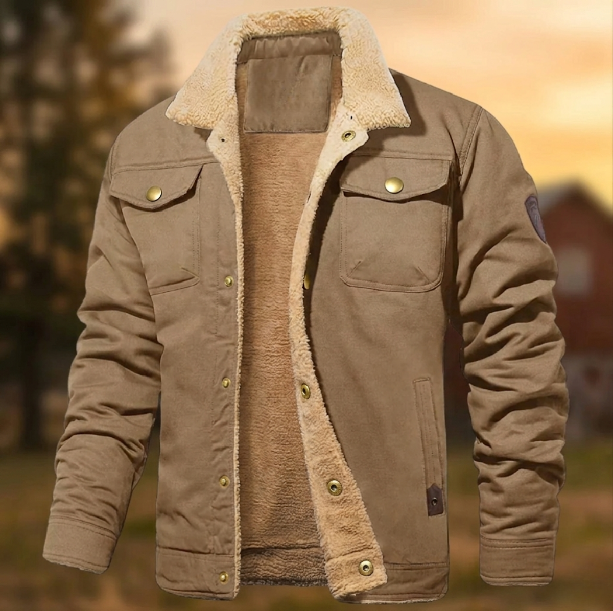 Men's Winter Jacket with Sherpa Collar – Relaxed Fit Button-Down Style for Casual Wear 4