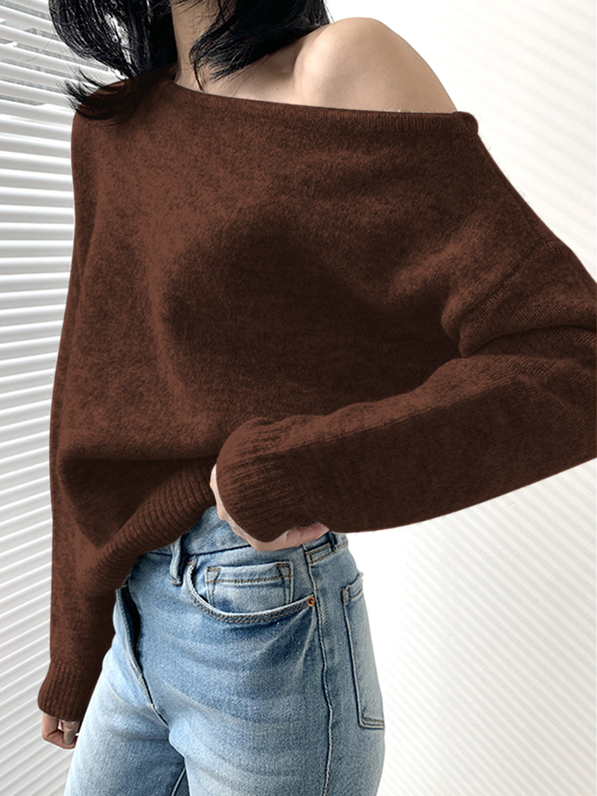 One Shoulder Asymmetric Knit Sweater – Long Sleeve, Comfortable Fit for Casual Wear 7