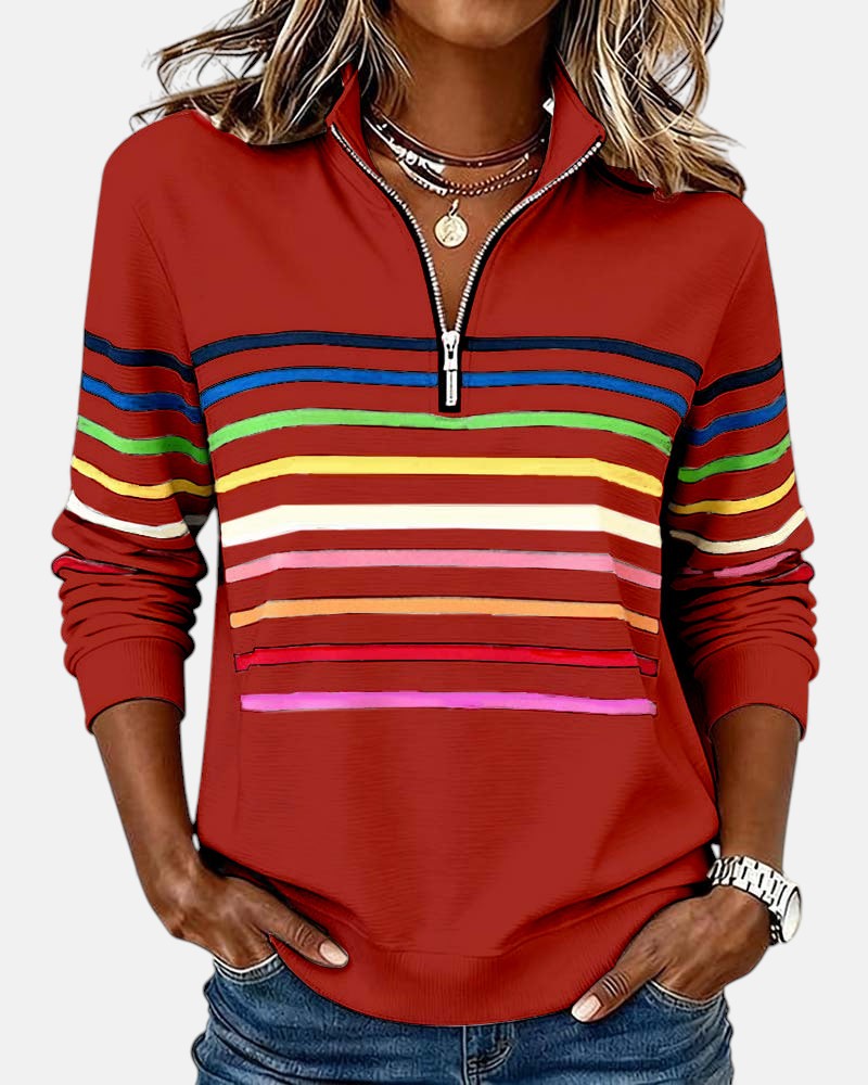 Rainbow Striped Zip Sweatshirt for Women – Relaxed Fit for Casual Wear and Layering 3