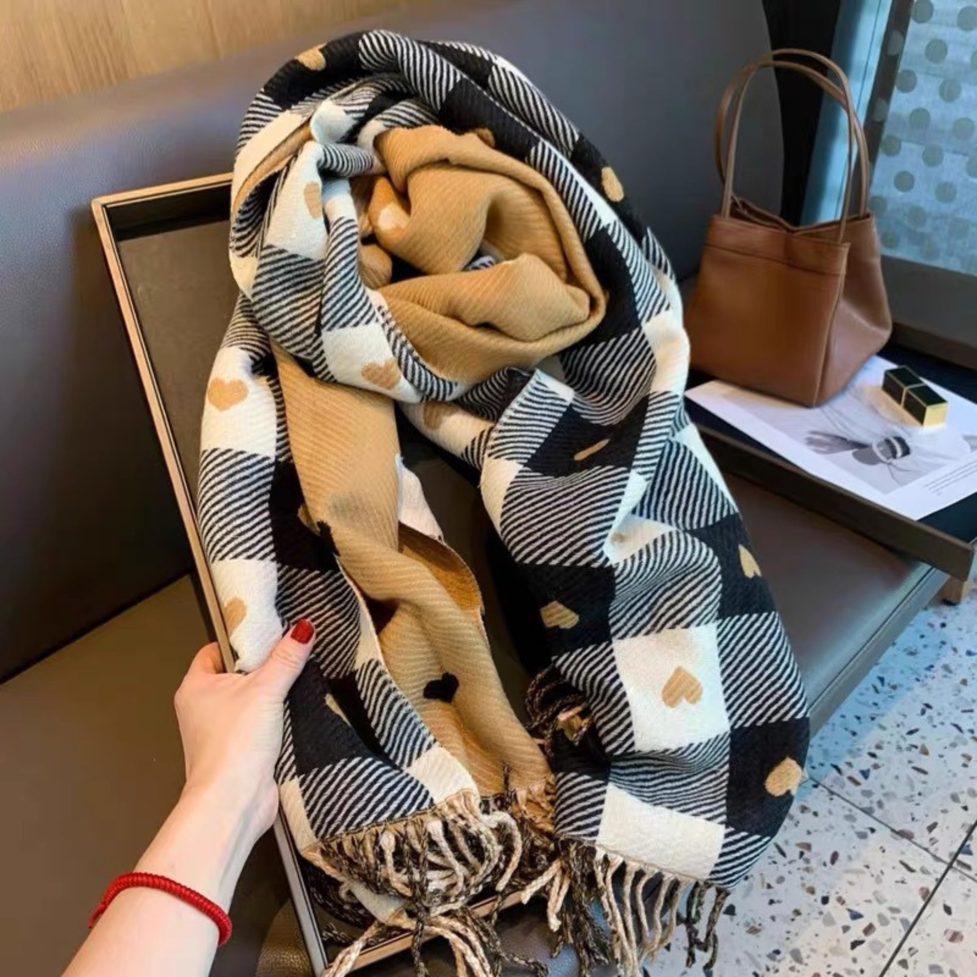 Reversible Plaid Scarf with Tassels - Cozy Double-Sided Accessory for Cold Weather 5