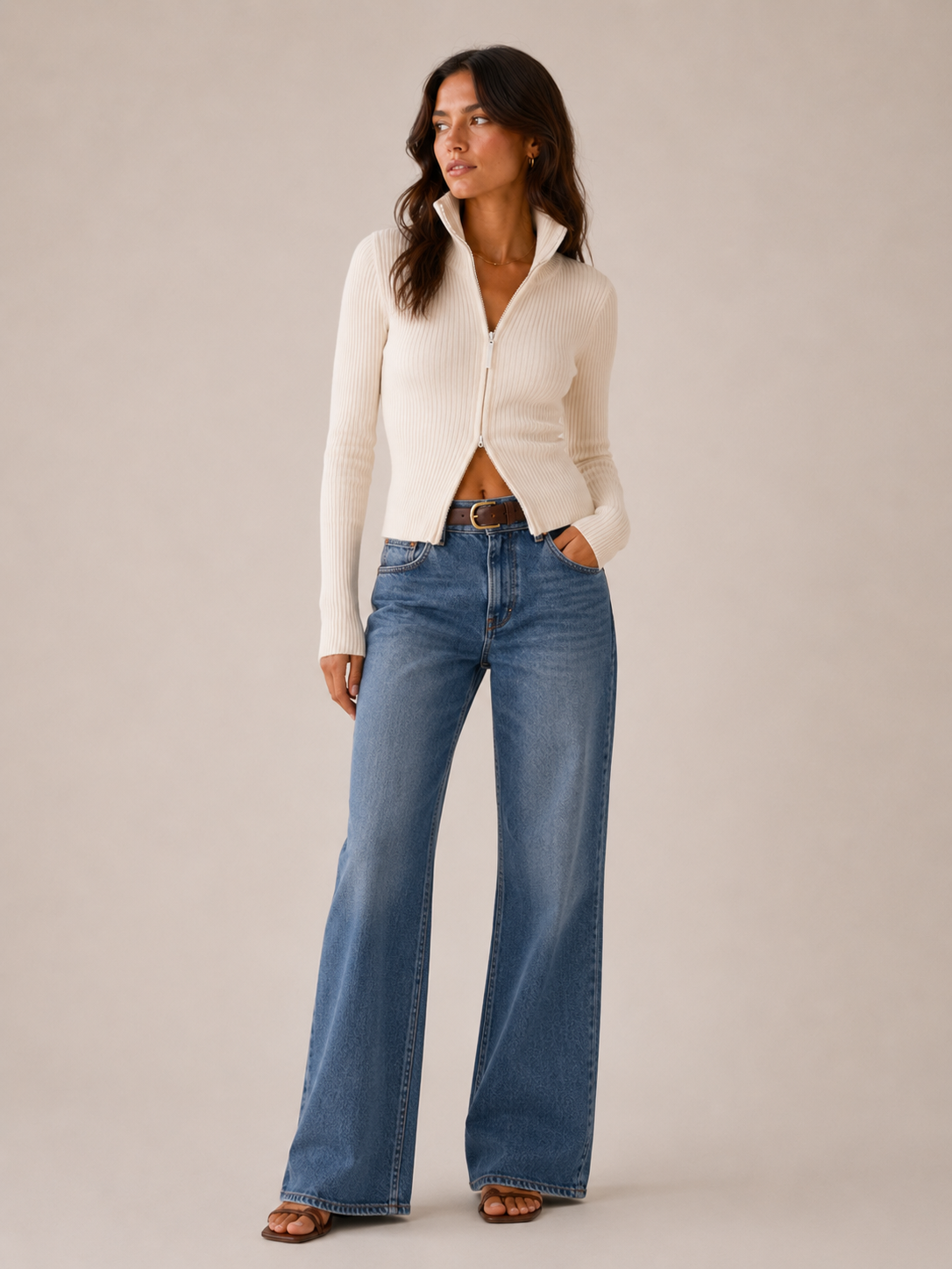 Ribbed Turtleneck Cardigan for Women – Dual Zip Chunky Knit for Autumn/Winter 2