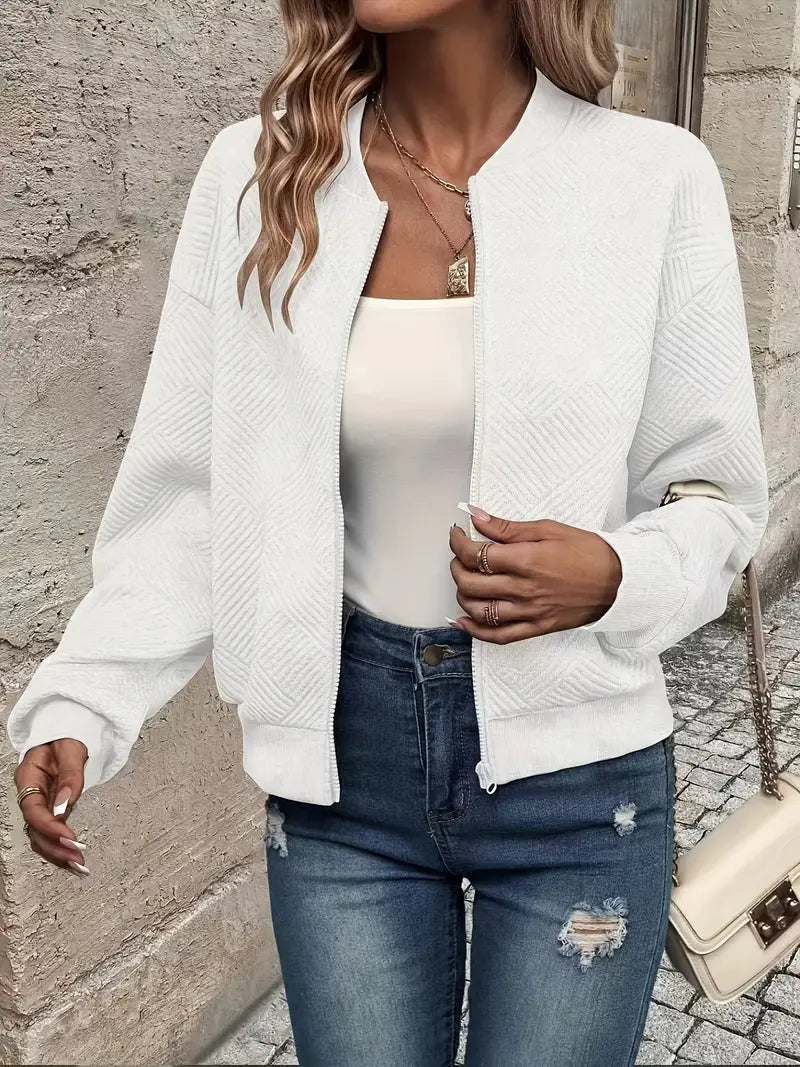 Women's Long Textured Zip-Up Cardigan – Casual Wear with Ribbed Hem and Long Sleeves 3