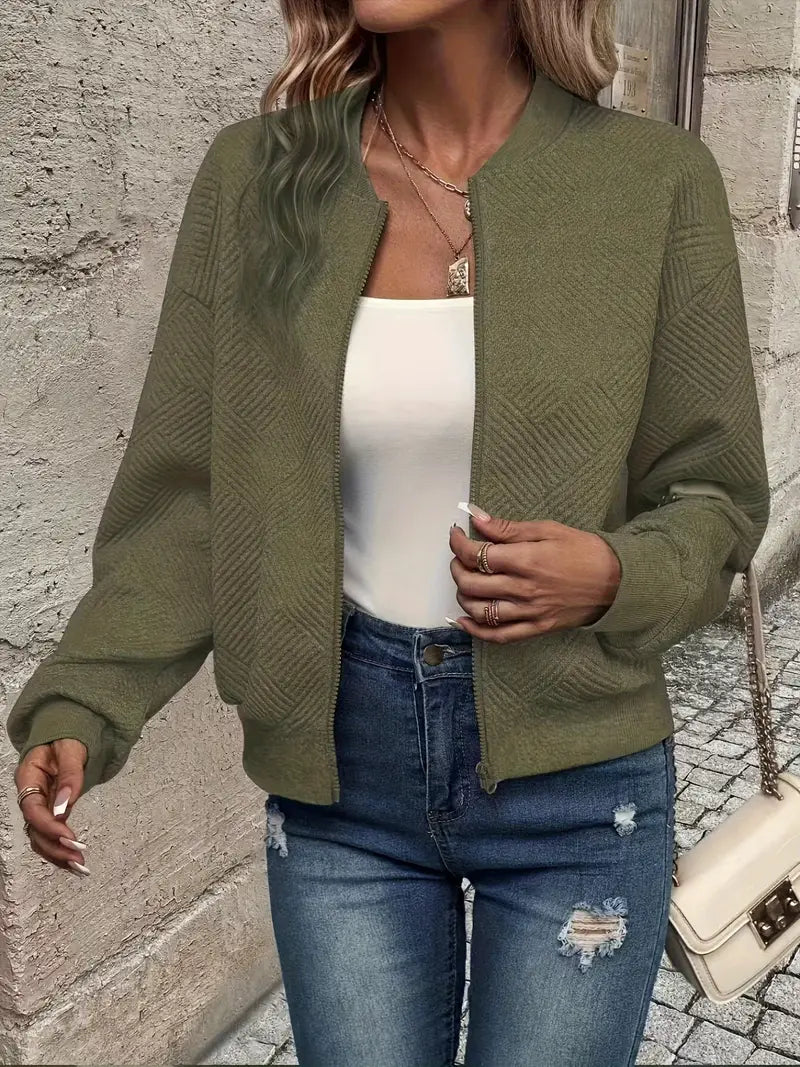Women's Long Textured Zip-Up Cardigan – Casual Wear with Ribbed Hem and Long Sleeves 9