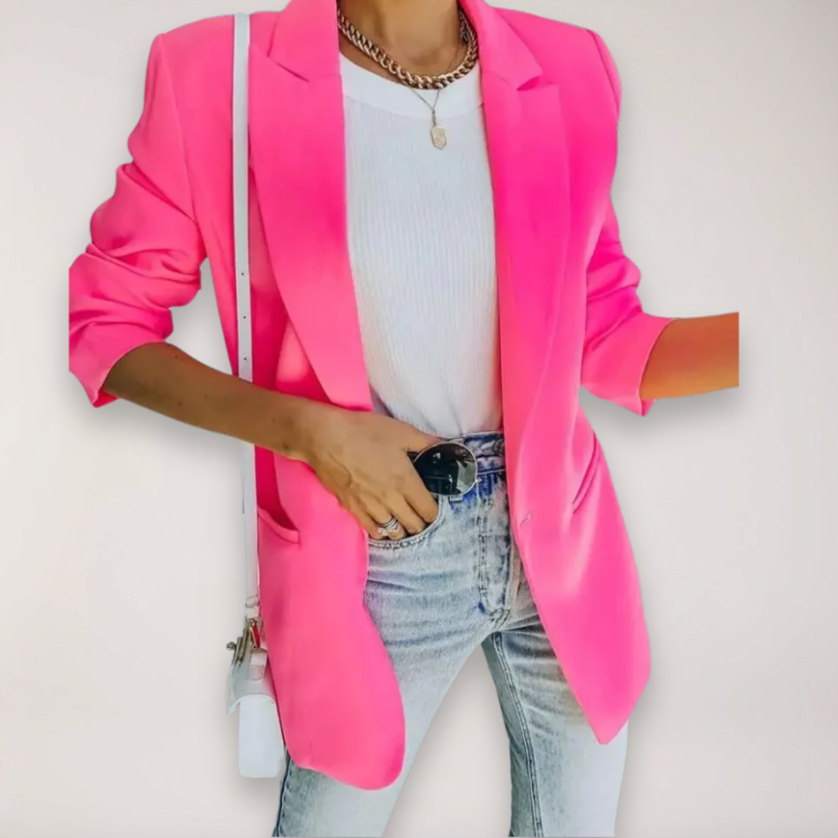 Women's Oversized Blazer – Single-Breasted Notched Lapel Jacket for Versatile Styling 3