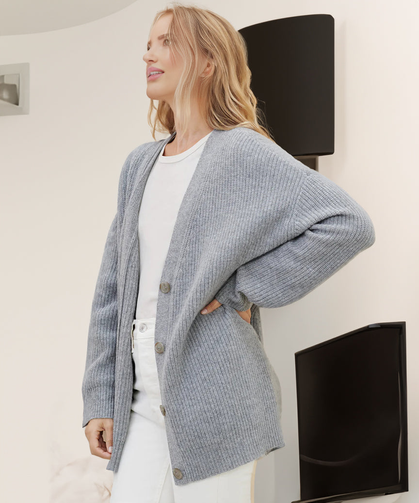 Women's Oversized Cardigan – Ribbed Knit with V-Neck and Button Closure for Cozy Layering 5