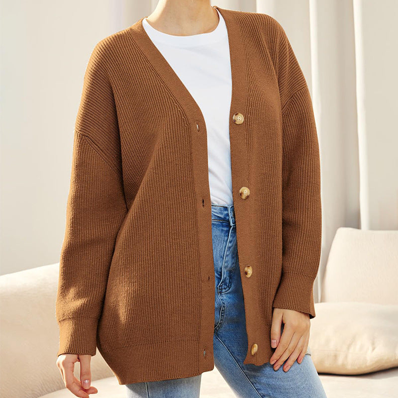 Women's Oversized Cardigan – Ribbed Knit with V-Neck and Button Closure for Cozy Layering 9