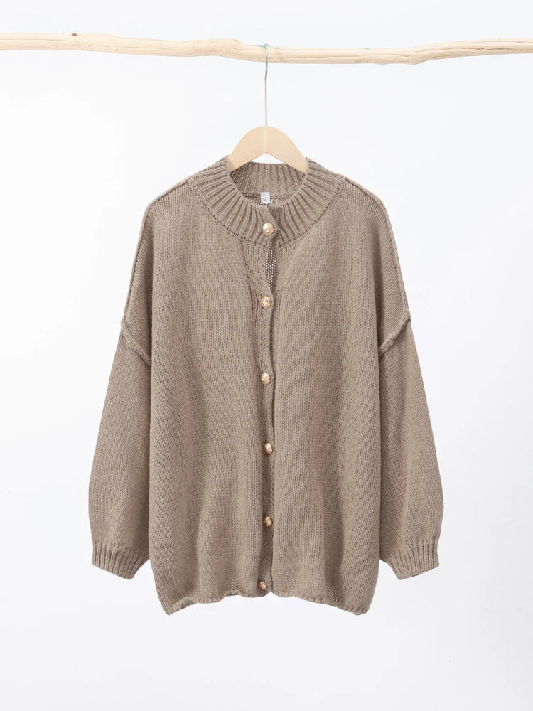 Women's Oversized Knit Cardigan – Button Front with Ribbed Neckline for Casual Wear 6