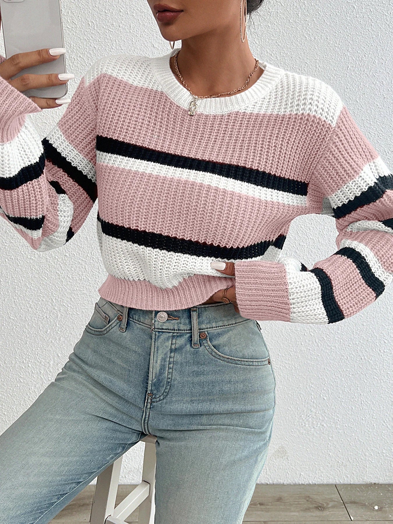 Women's Oversized Striped Sweater – Cozy Knit with Drop Shoulders for Autumn/Winter 1