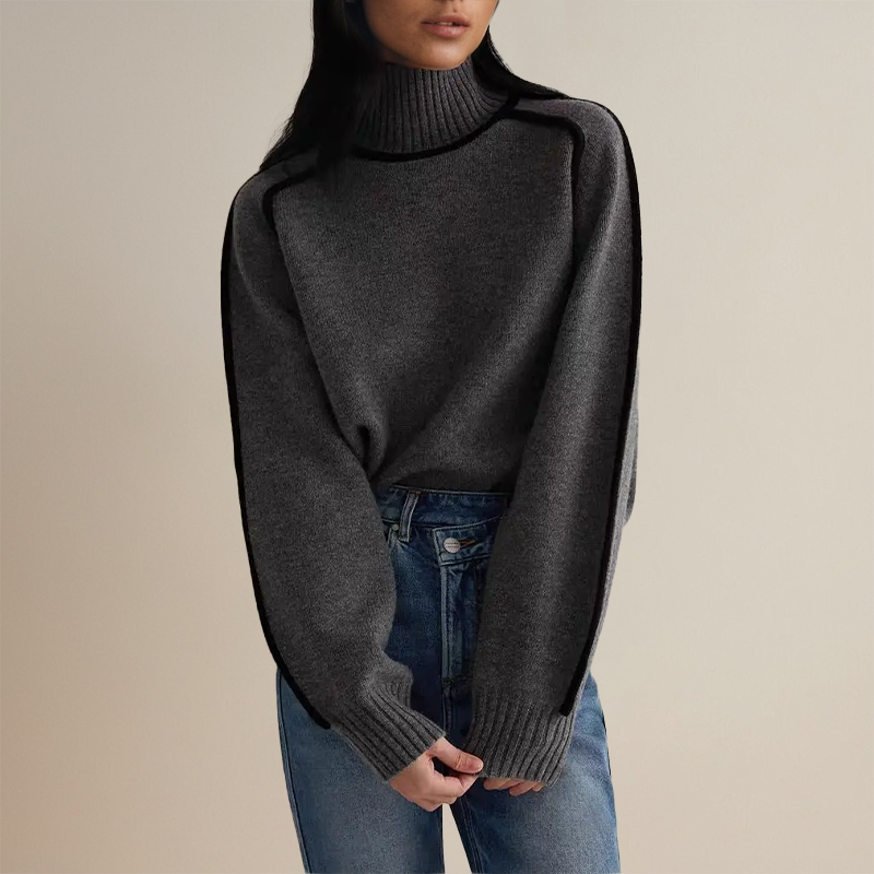 Women's Oversized Turtleneck Sweater – Relaxed Fit with Contrast Trim for Casual Wear 3