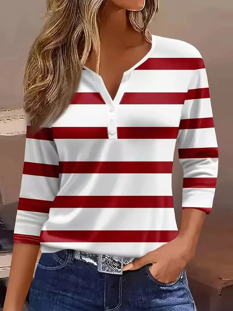 Women's Striped V-Neck Top – Lightweight and Breathable for Everyday Style 0