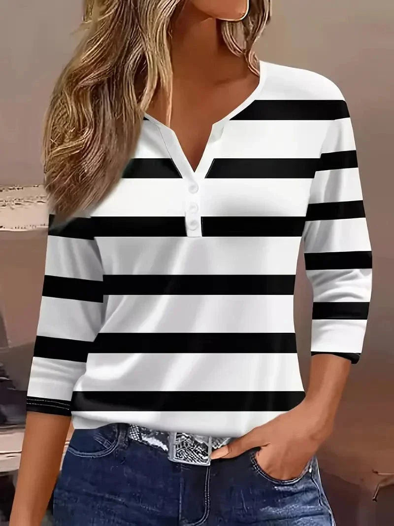 Women's Striped V-Neck Top – Lightweight and Breathable for Everyday Style 2